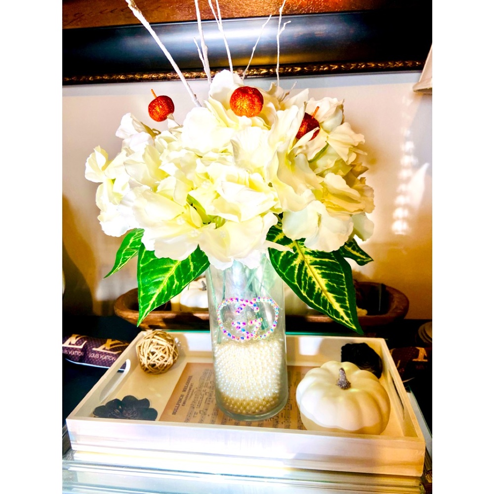 Handcrafted Floral Vase (inspired double G in crystal/ PLUS Decoupage Tray